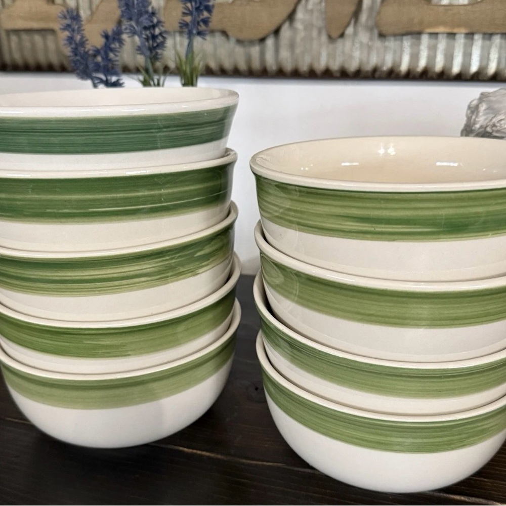 Green Striped Ceramic Bowl * Individually Priced * 9 Available
